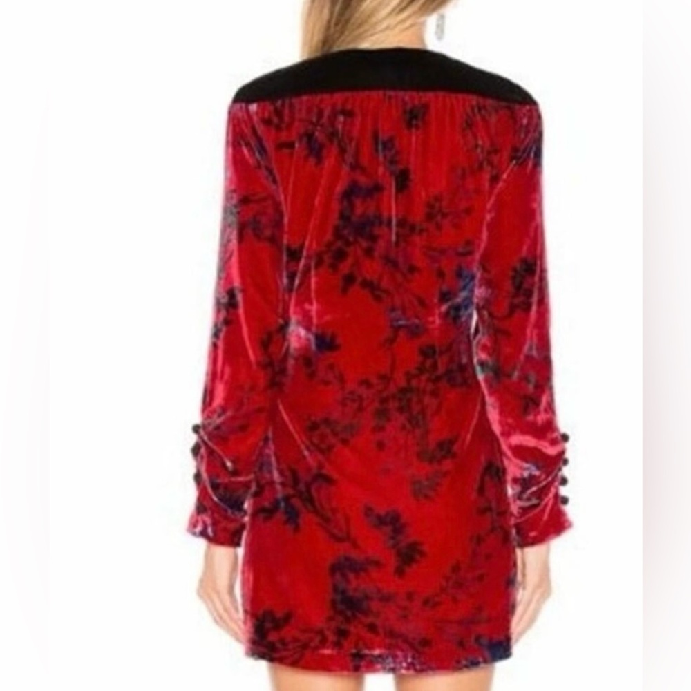 House of Harlow 1960 Revolve Red Floral Velvet Wrap Dress Holiday Party Wedding - Picture 6 of 16